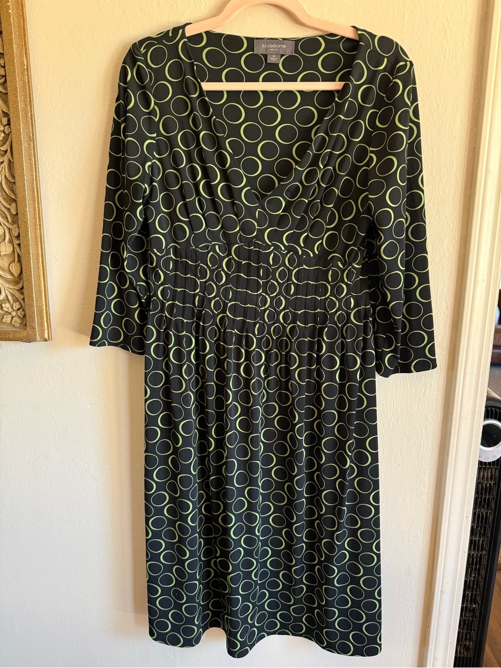 Liz Claiborne Black Dress with Lime Green Circle Print